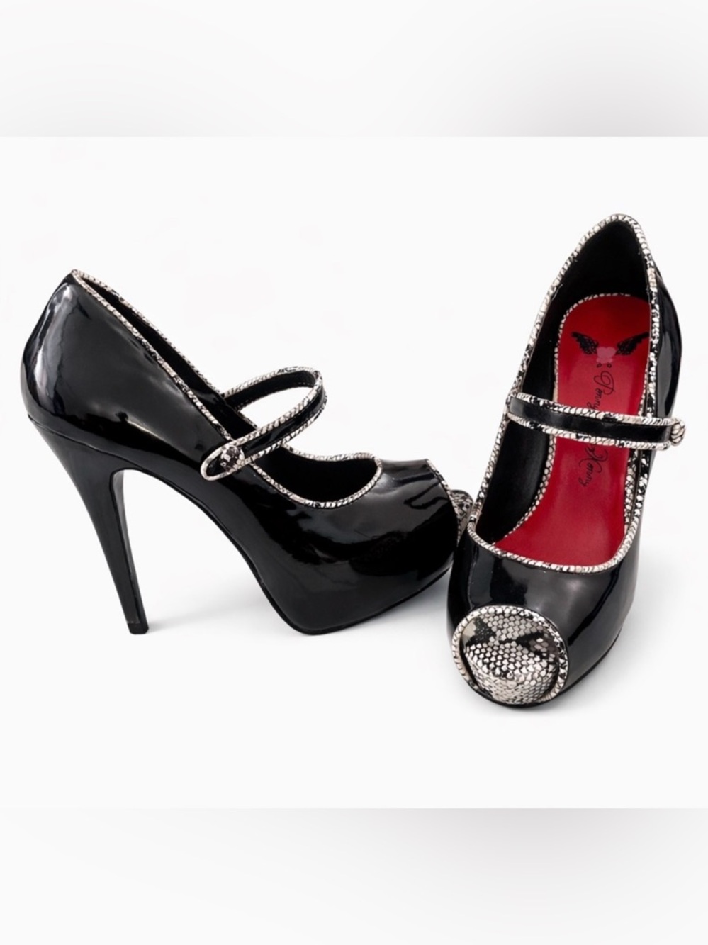 Penny Loves Kenny Black Snakeskin Mary Jane Platform Heels Size 8